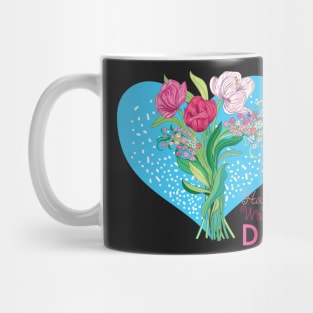 Happy Women's Day in blue heart shape and flowers Mug